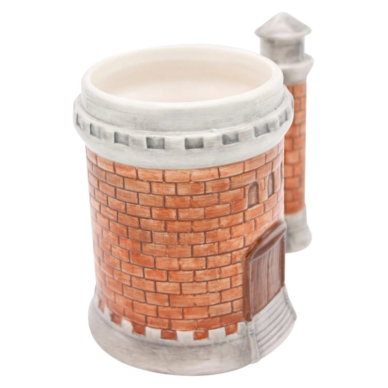 Large stoneware medieval castle coffee mug detailed brick design