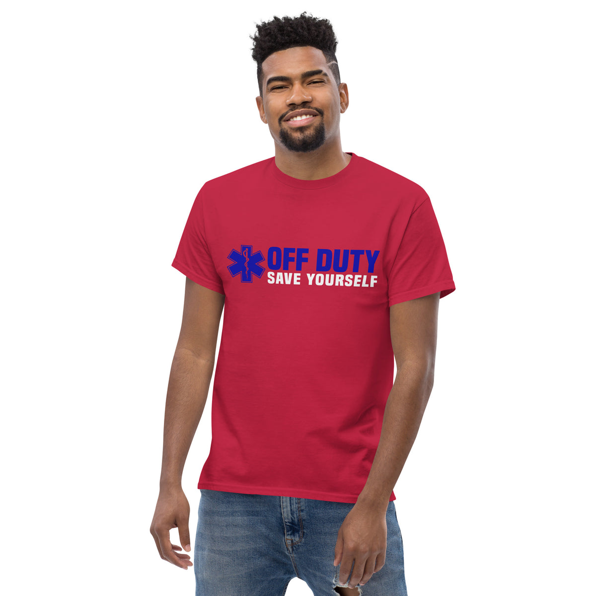 Off Duty, Save Yourself Tee Shirt | Salty Medic Clothing Co | First Responders Apparel Cardinal