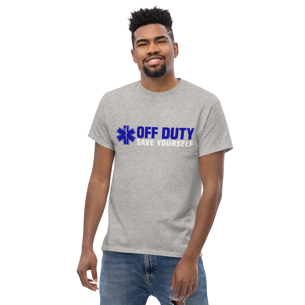 Off Duty, Save Yourself Tee Shirt | Salty Medic Clothing Co | First Responders Apparel Sport Grey