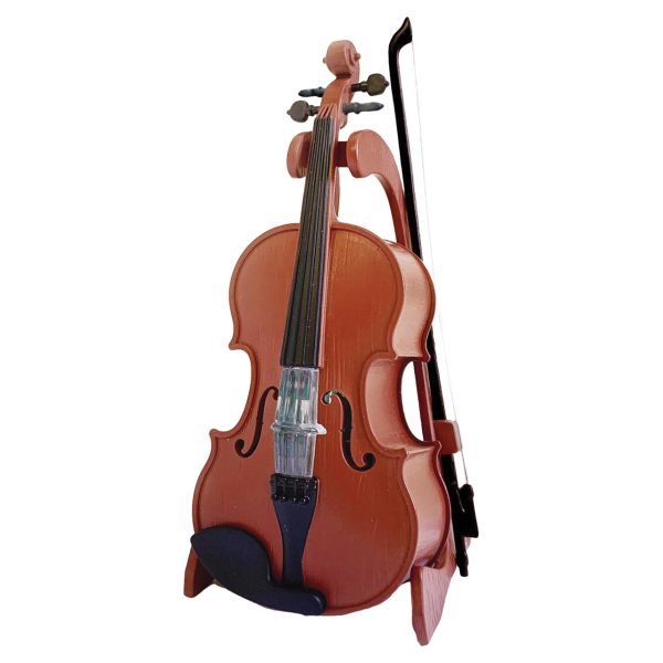 Mini violin gag gift with bow and packaging displayed
