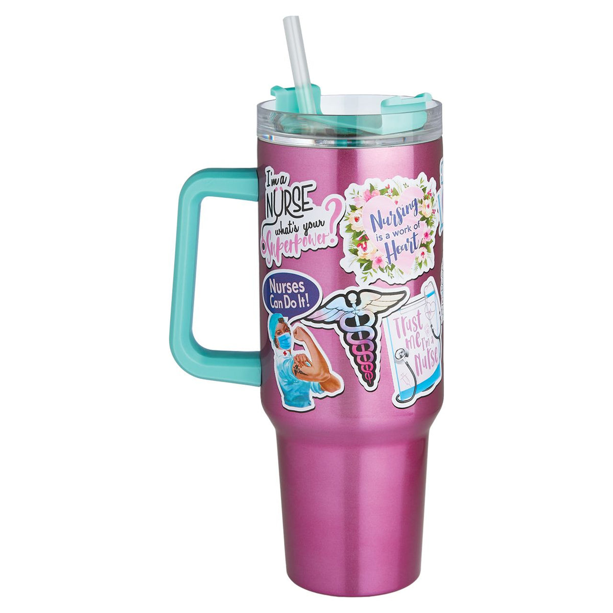 Insulated nurse tumbler with straw and locking lid, perfect gift for nurses