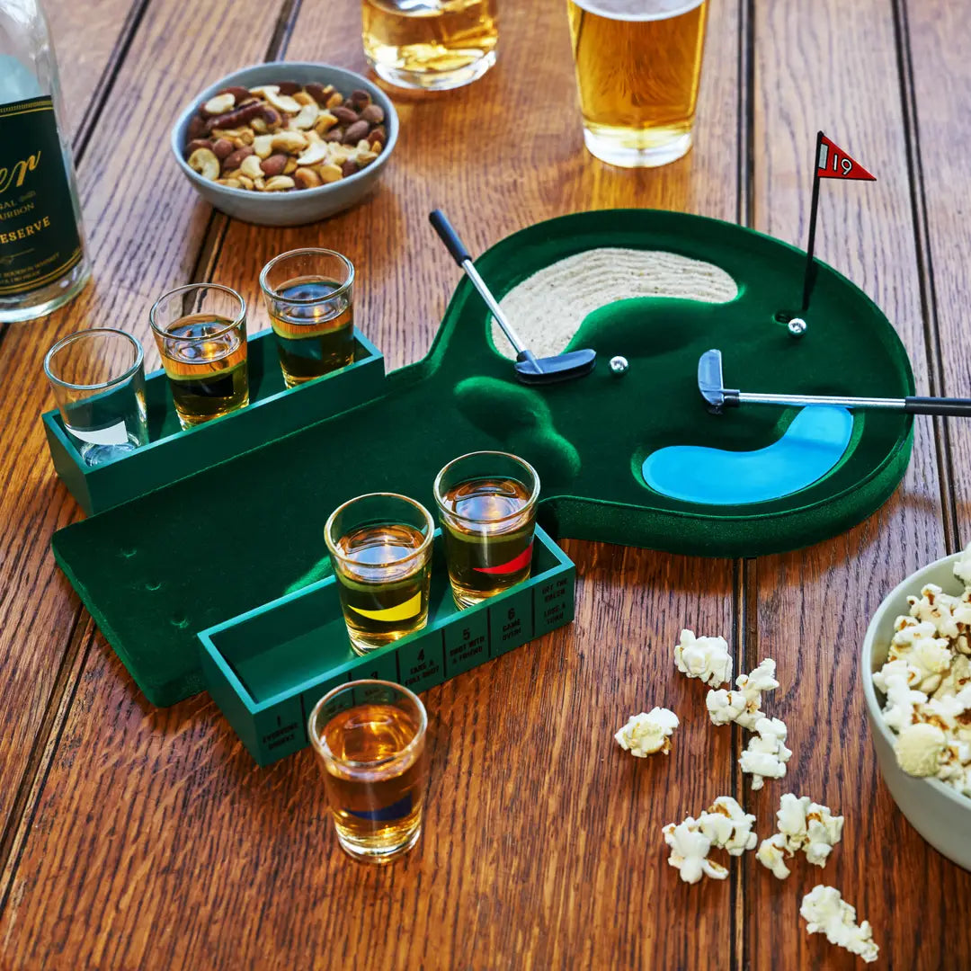 Putt and Shot mini golf drinking game designed for off-duty fun and first responder party gatherings