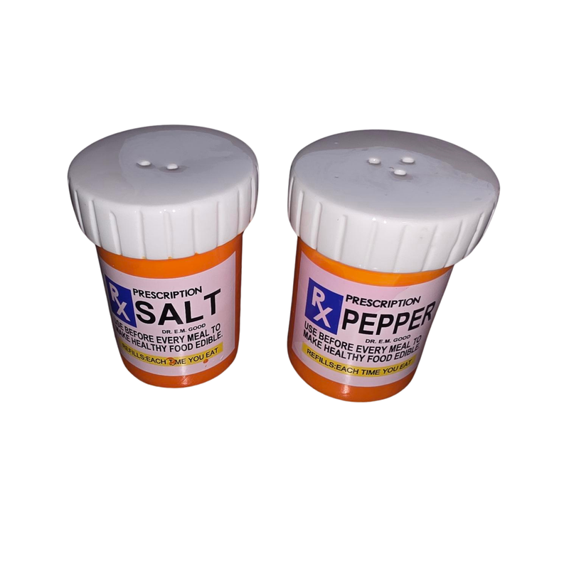 Top view of Rx salt and pepper shaker set showing shaker holes