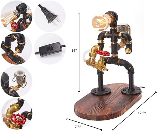 Steampunk pipe robot liquor dispenser displayed on a home bar as a statement decor piece.