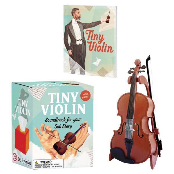 Tiny violin set with sound, box, and humorous booklet