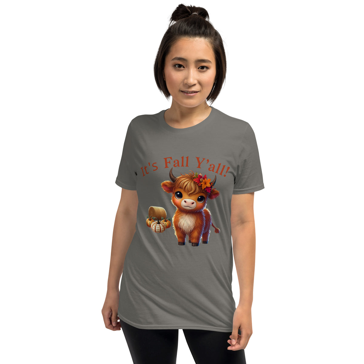 Salty Medic Clothing Co. Women’s Highland Cow Fall T-Shirt – "IT'S FALL Y'all!" Charcoal