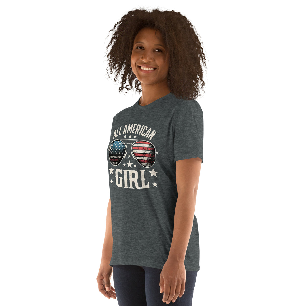 All American Girl Patriotic Aviator Sunglasses Tee – Signature Back Logo Dark Heather