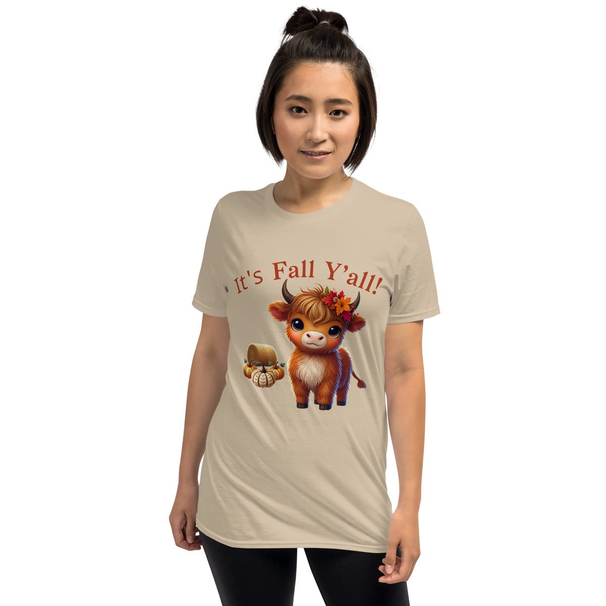 Salty Medic Clothing Co. Women’s Highland Cow Fall T-Shirt – "IT'S FALL Y'all!" Sand