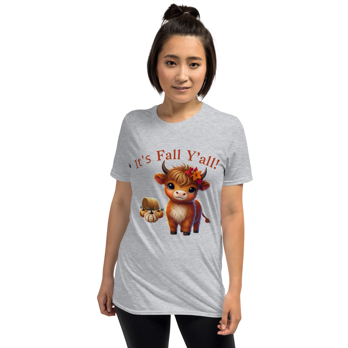 Salty Medic Clothing Co. Women’s Highland Cow Fall T-Shirt – "IT'S FALL Y'all!" Sport Grey