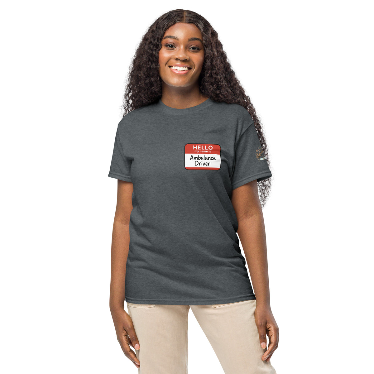 Ambulance Driver EMS humor t-shirt worn casually, subtle first responder joke shirt by The Salty Medic