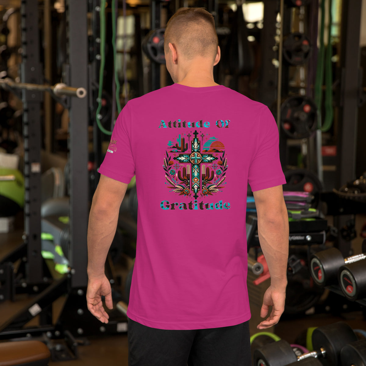 Southwest Spirit Tee - 'Attitude of Gratitude' Religious Motif T-Shirt by The Salty Medic Clothing Co Berry