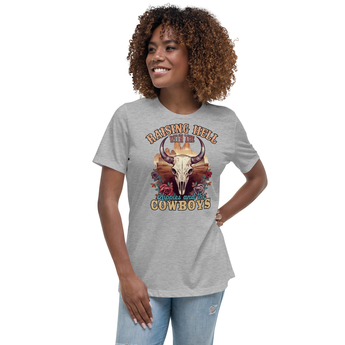 Raising Hell With the Hippies and the Cowboys Women's Relaxed T-Shirt Athletic Heather