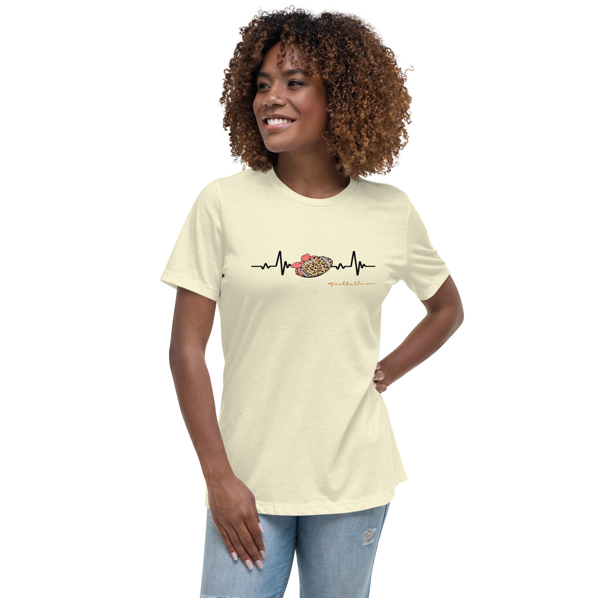 Football Mom Heartbeats on the Field: EKG Rhythm Tee High School Football Momlife The Salty Medic Clothing Co Design Bella Canvas Women's Relaxed T-Shirt