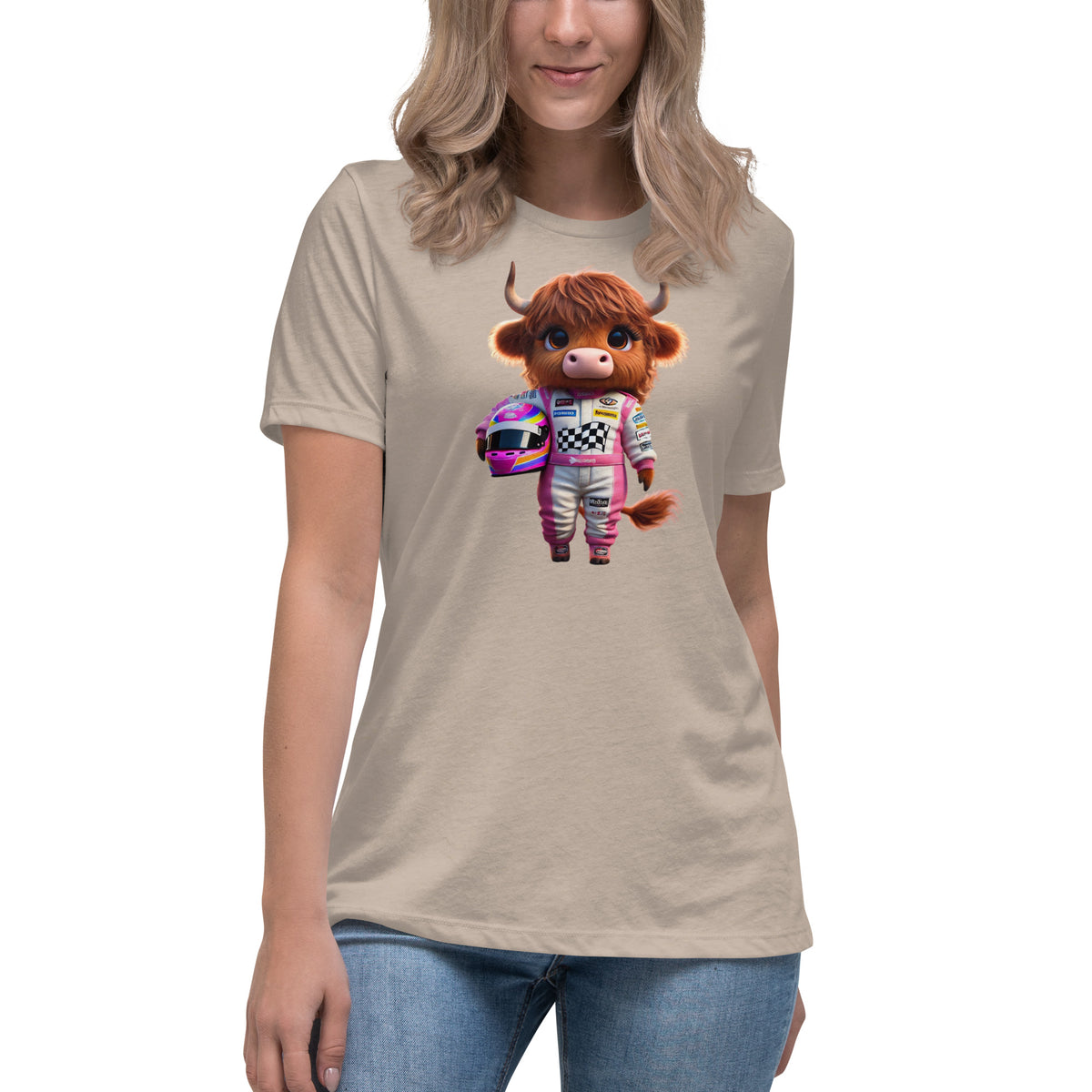 Custom Highland Cow Racing Tee – Cute Highland Cow Race Car Driver Graphic Tee for Women – Fun and Unique Racing Shirt by The Salty Medic Clothing Co.