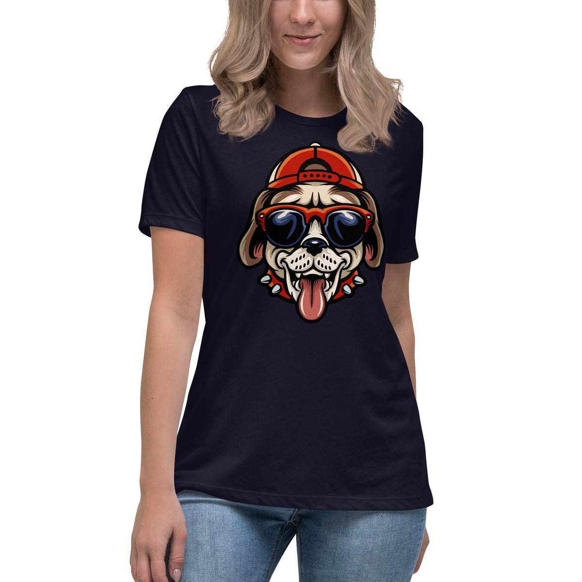 Funky Doggie Women's Relaxed T-Shirt Navy