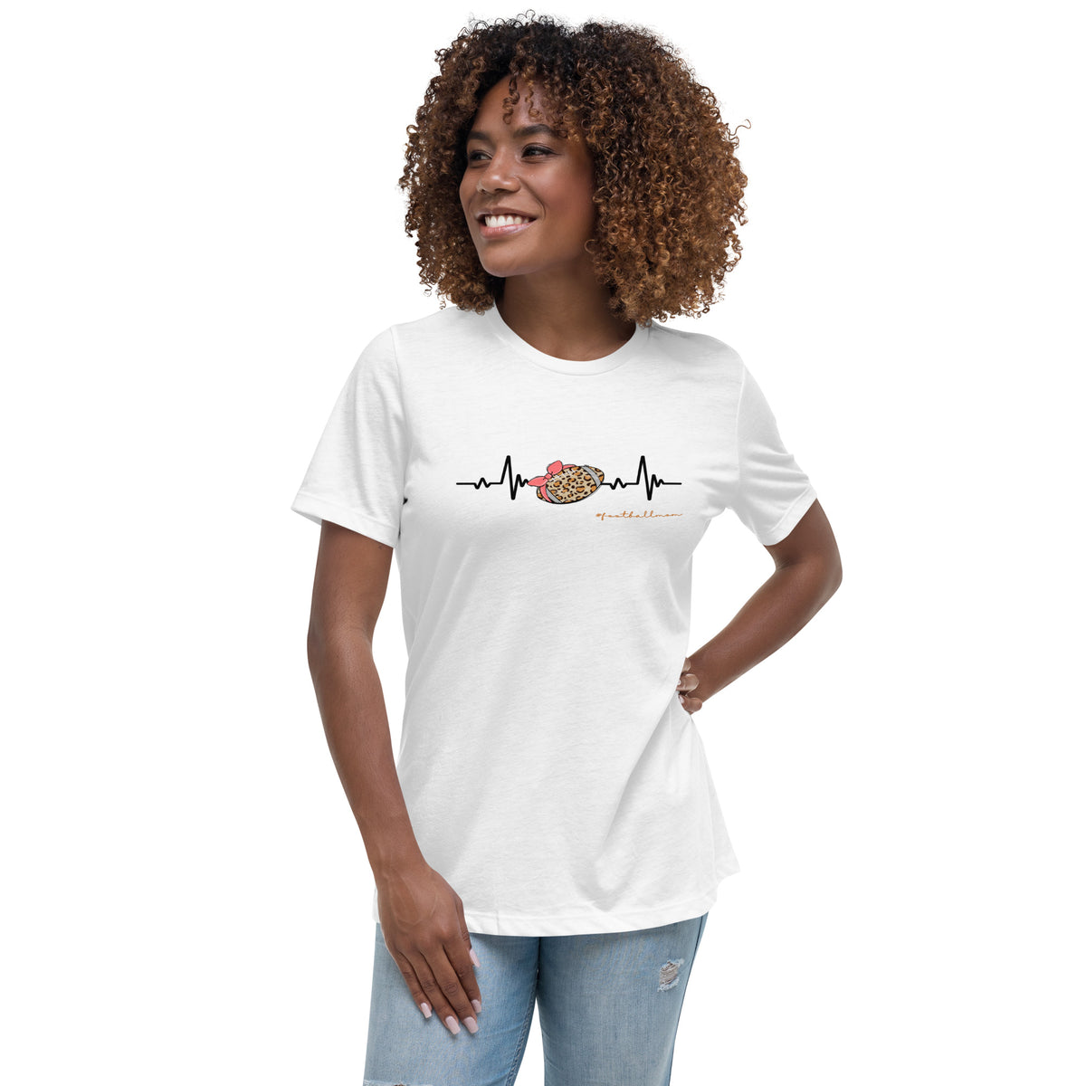 Football Mom Heartbeats on the Field: EKG Rhythm Tee High School Football Momlife The Salty Medic Clothing Co Design Bella Canvas Women's Relaxed T-Shirt White