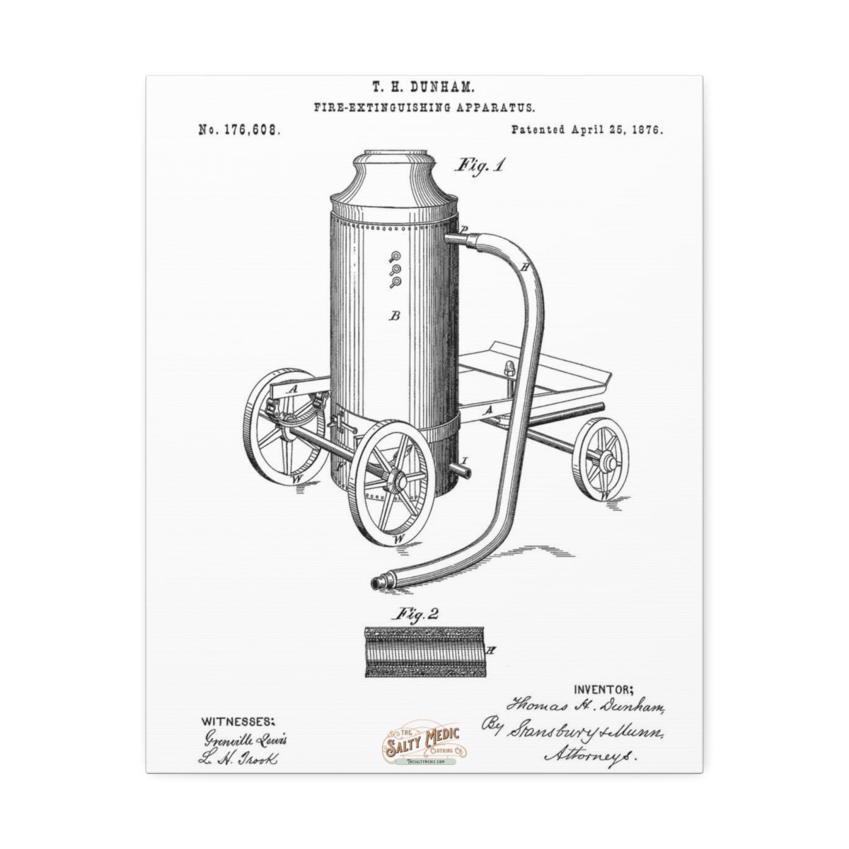 1876 Fire Extinguishing Apparatus Patent Wall Art Stretched Canvas, 1.5'' 16" x 20" (Vertical) 1.5''