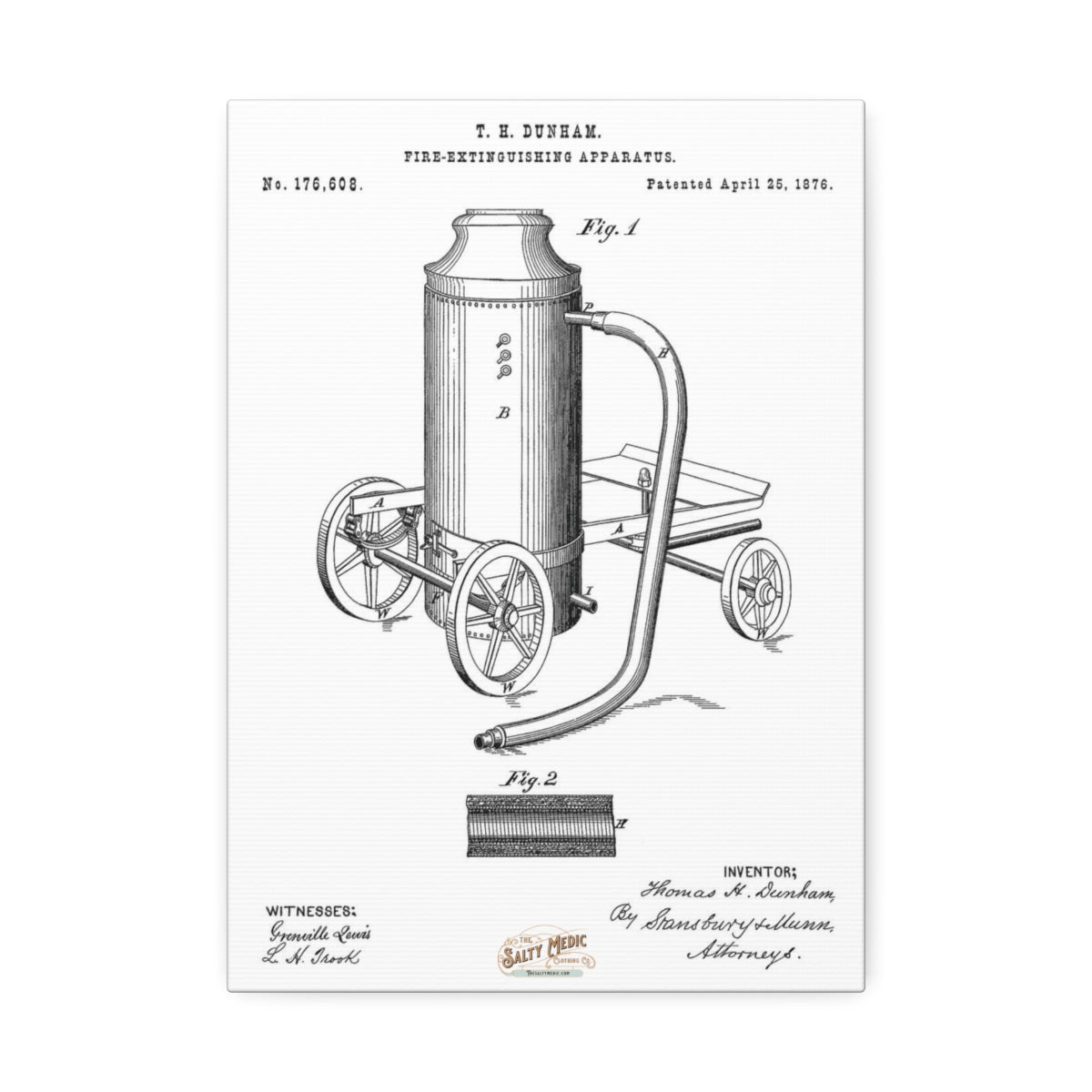 1876 Fire Extinguishing Apparatus Patent Wall Art Stretched Canvas, 1.5'' 10'' x 14'' (Vertical) 1.5''