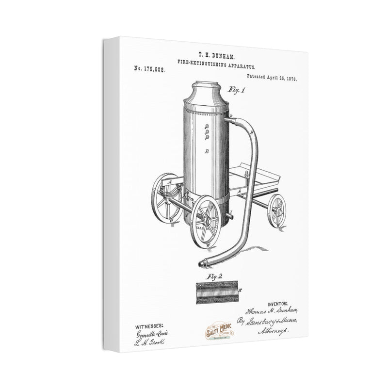 1876 Fire Extinguishing Apparatus Patent Wall Art Stretched Canvas, 1.5'' - Salty Medic Clothing Co.