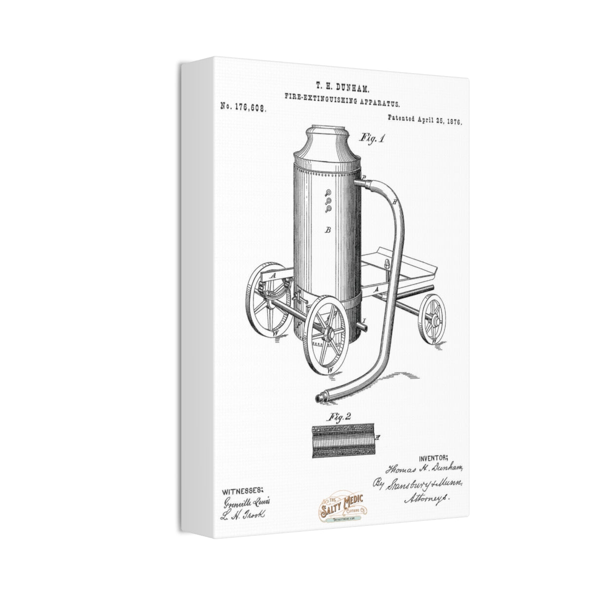 1876 Fire Extinguishing Apparatus Patent Wall Art Stretched Canvas, 1.5''