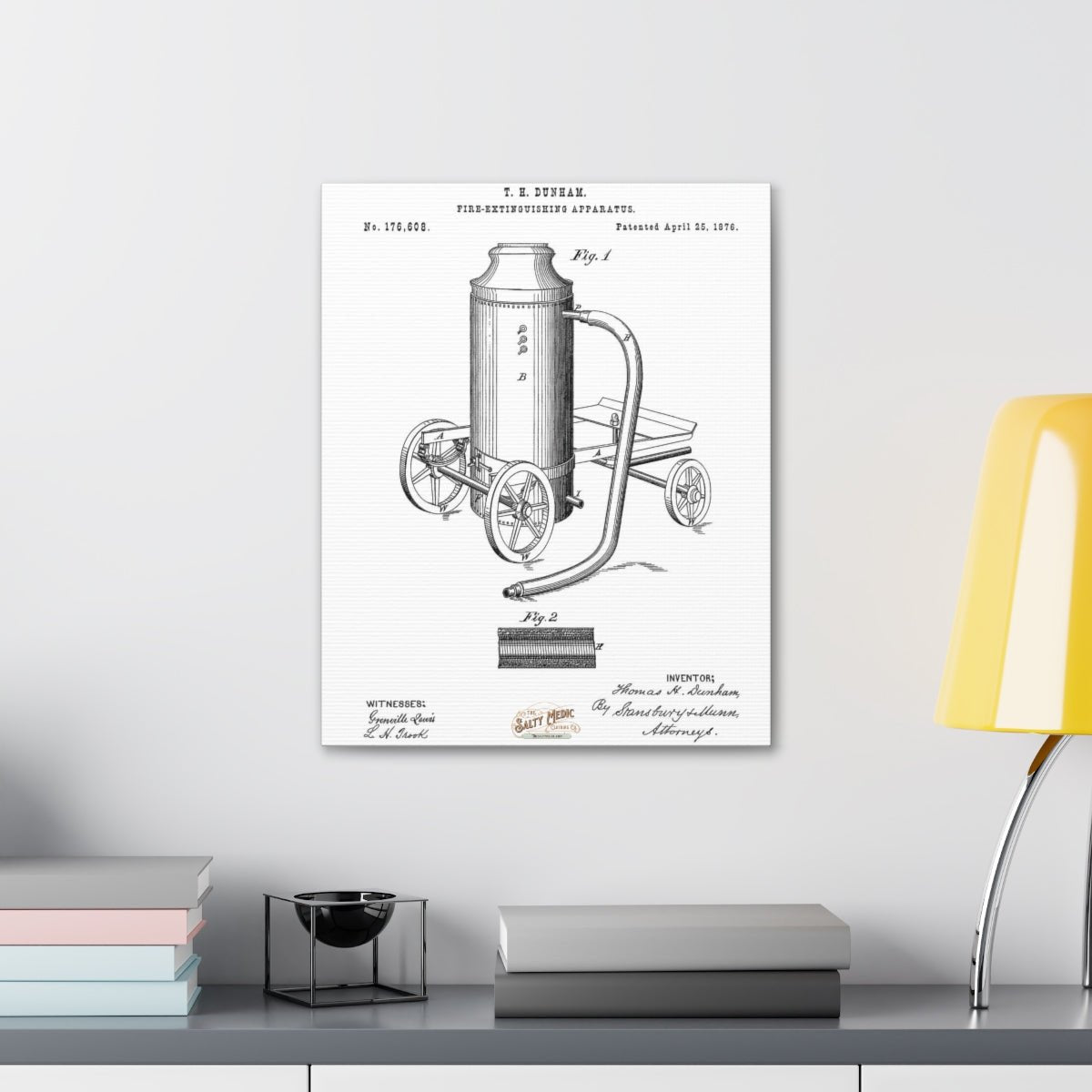 1876 Fire Extinguishing Apparatus Patent Wall Art Stretched Canvas, 1.5''