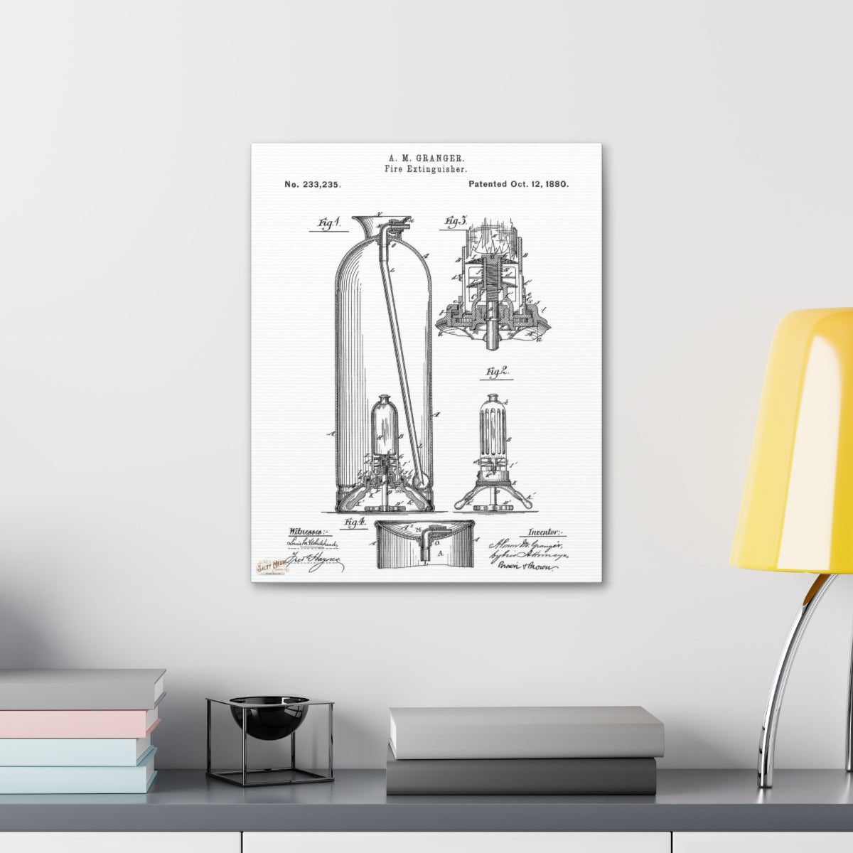 1880 A. M. Granger Fire Extinguisher Patent Wall Art Stretched Canvas, 1.5'' 16" x 20" (Vertical) 1.5''