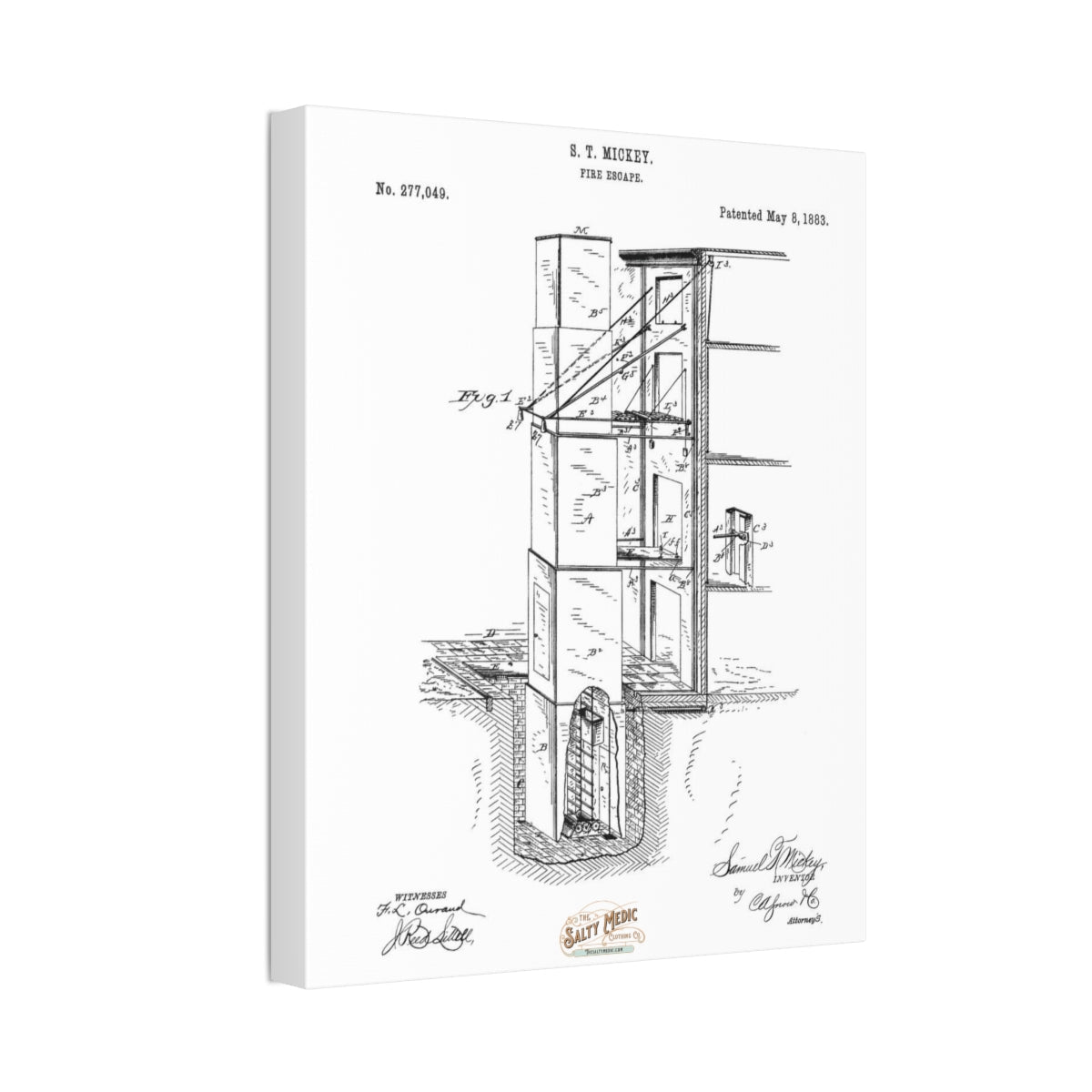 1883 Fire Escape Patent Wall Art Stretched Canvas, 1.5''