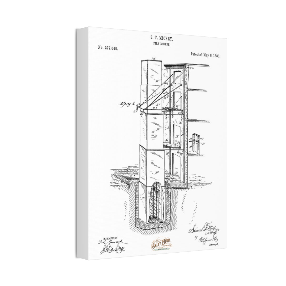 1883 Fire Escape Patent Wall Art Stretched Canvas, 1.5''