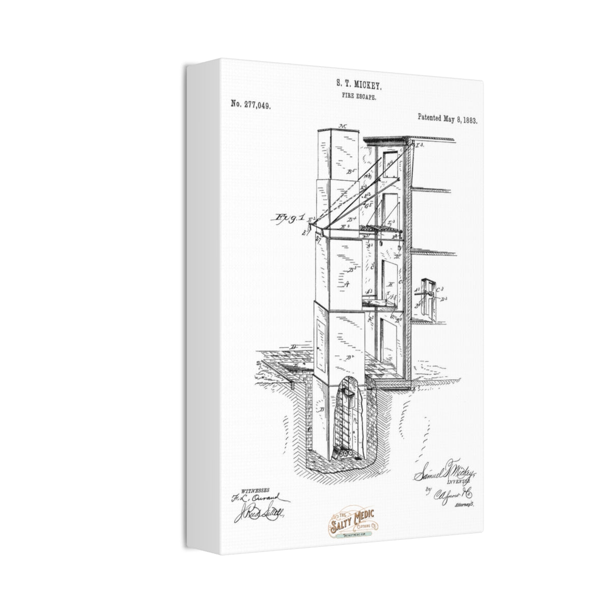 1883 Fire Escape Patent Wall Art Stretched Canvas, 1.5''