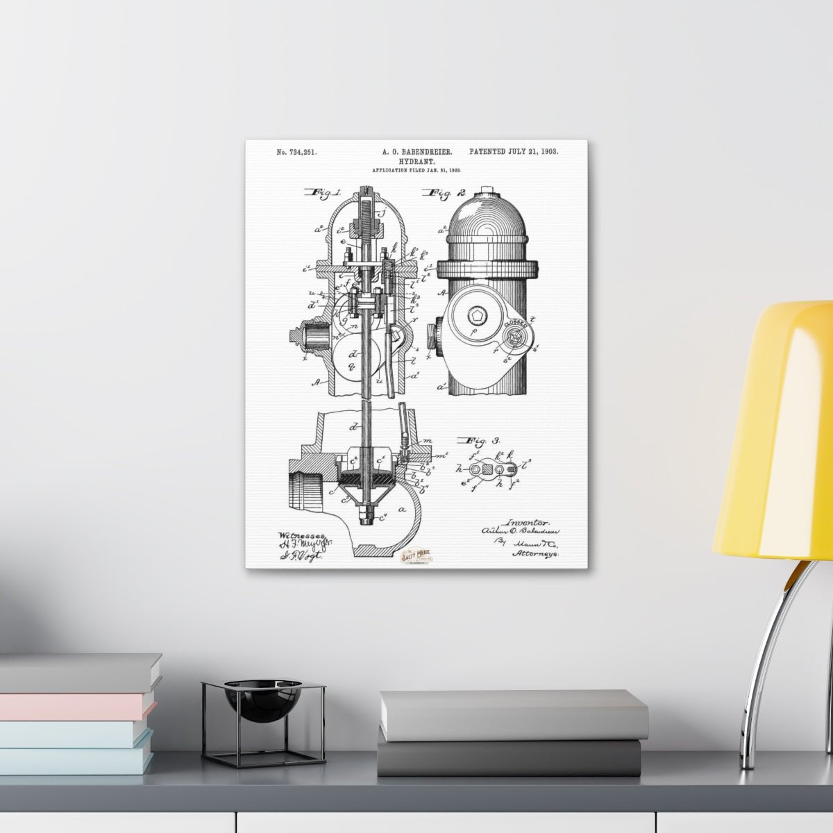 1903 Babendreier Fire Hydrant Patent Wall Art Stretched Canvas, 1.5'' 16" x 20" (Vertical) 1.5''