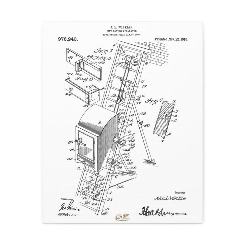 1910 Life Saving Apparatus Patent Wall Art Stretched Canvas, 1.5'' - Salty Medic Clothing Co.