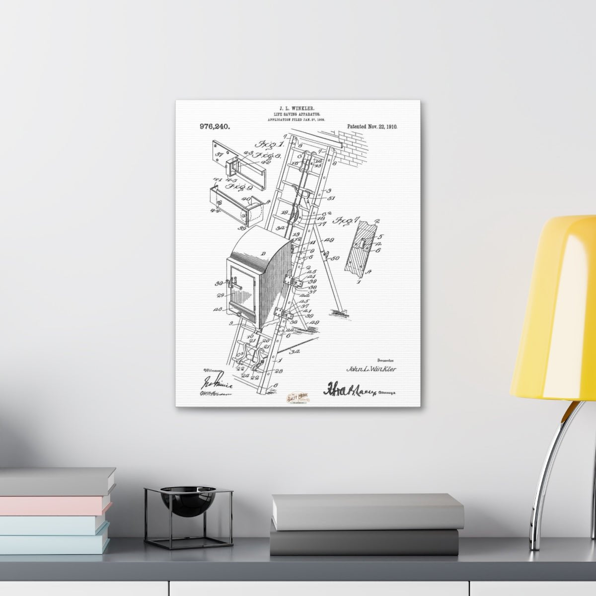 1910 Life Saving Apparatus Patent Wall Art Stretched Canvas, 1.5'' - Salty Medic Clothing Co.