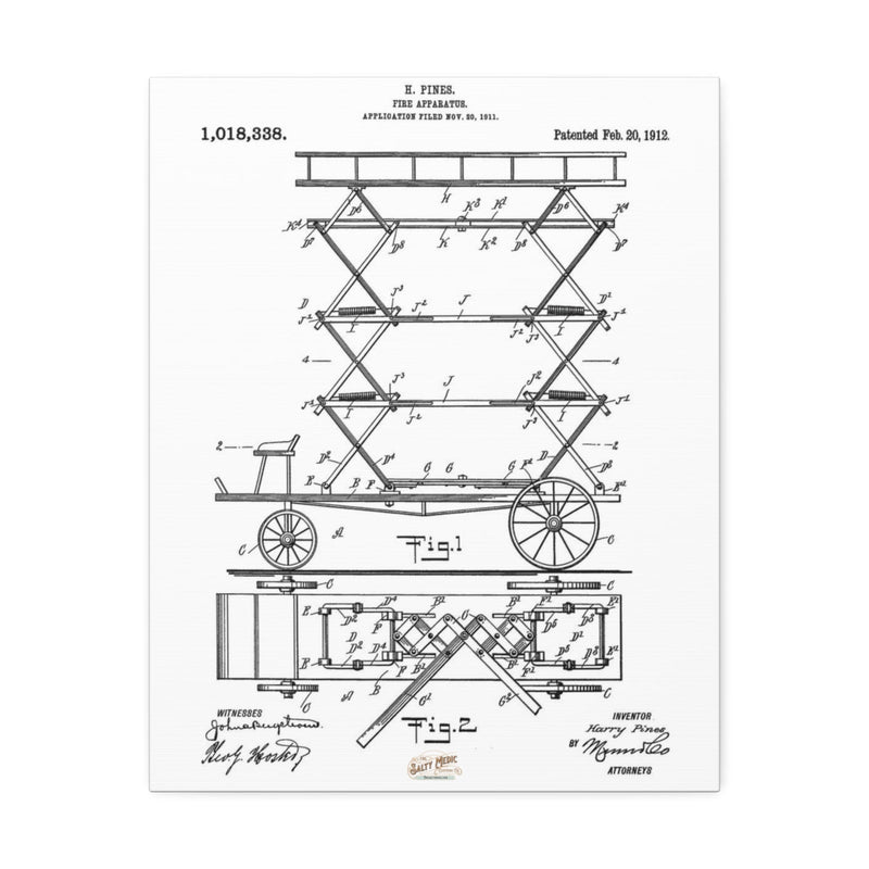 1912 Fireman's Lift Patent Wall Art Stretched Canvas, 1.5''