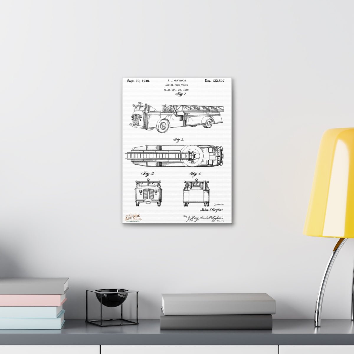 1940 Aerial Fire Truck Patent Wall Art Stretched Canvas, 1.5'' - Salty Medic Clothing Co.