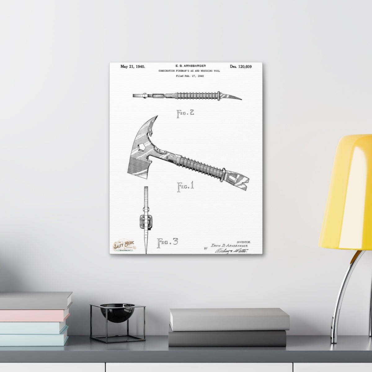 1940 Fireman's Ax & Wrecking Tool Patent Wall Art Stretched Canvas, 1.5'' - Salty Medic Clothing Co.
