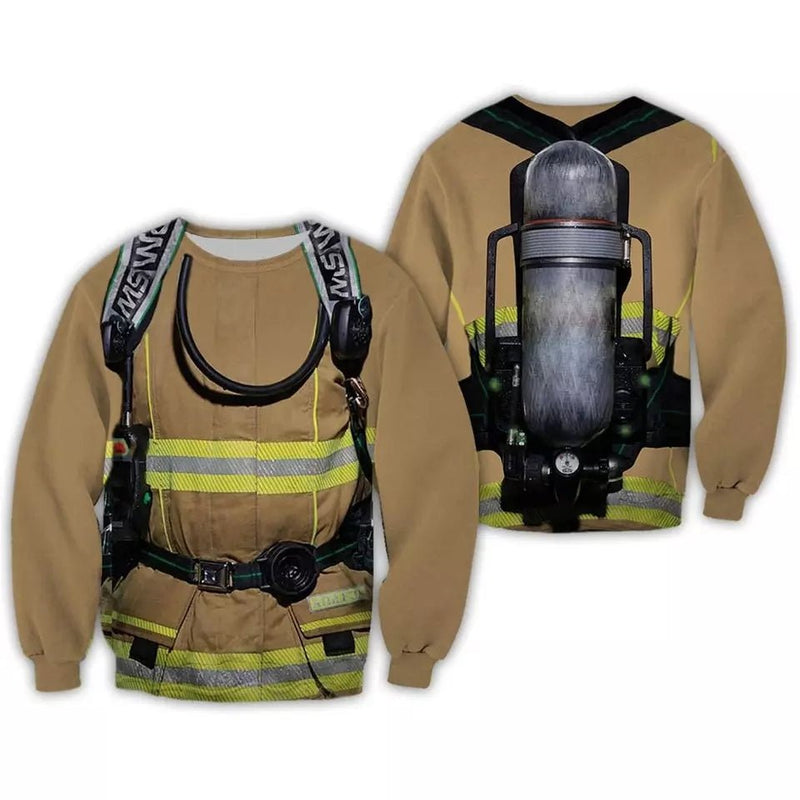 3D Brown Bunker Gear Sublimated Hoodie, Zip-Up or Sweatshirt - Salty Medic Clothing Co.