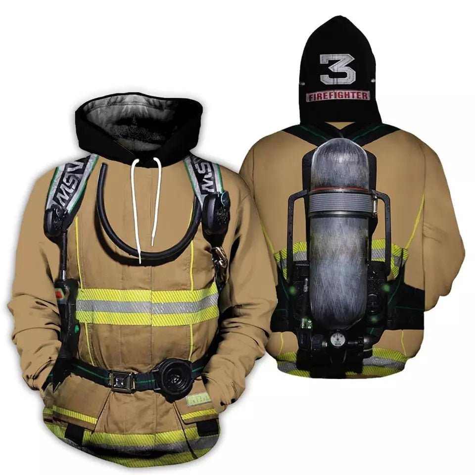 3D Brown Bunker Gear Sublimated Hoodie, Zip-Up or Sweatshirt - Salty Medic Clothing Co.