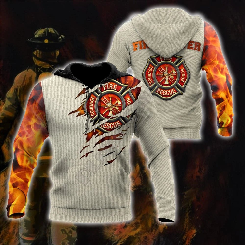 3D Sublimated Fire & Flames Fire Rescue Soldier Hoodie, Zip-up or Sweatshirt - Salty Medic Clothing Co.