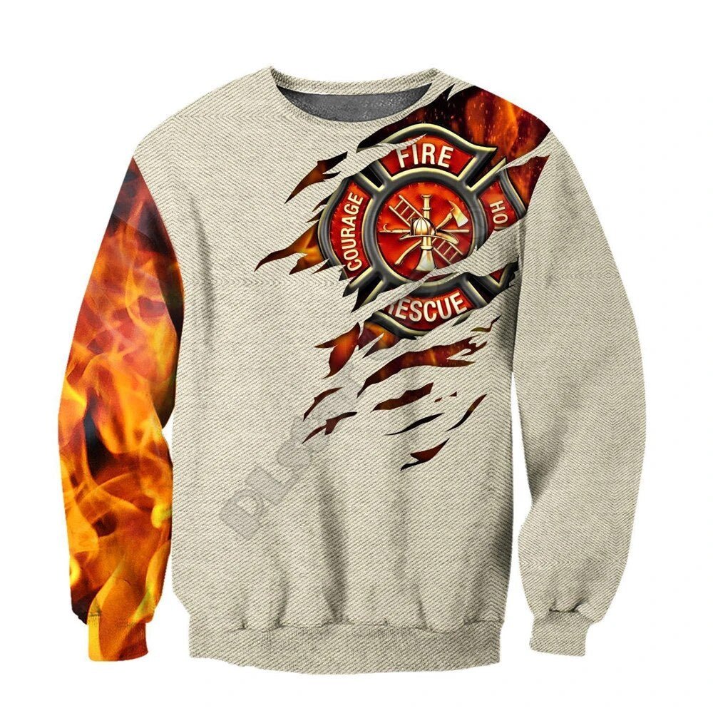 3D Sublimated Fire & Flames Fire Rescue Soldier Hoodie, Zip-up or Sweatshirt Sweatshirts