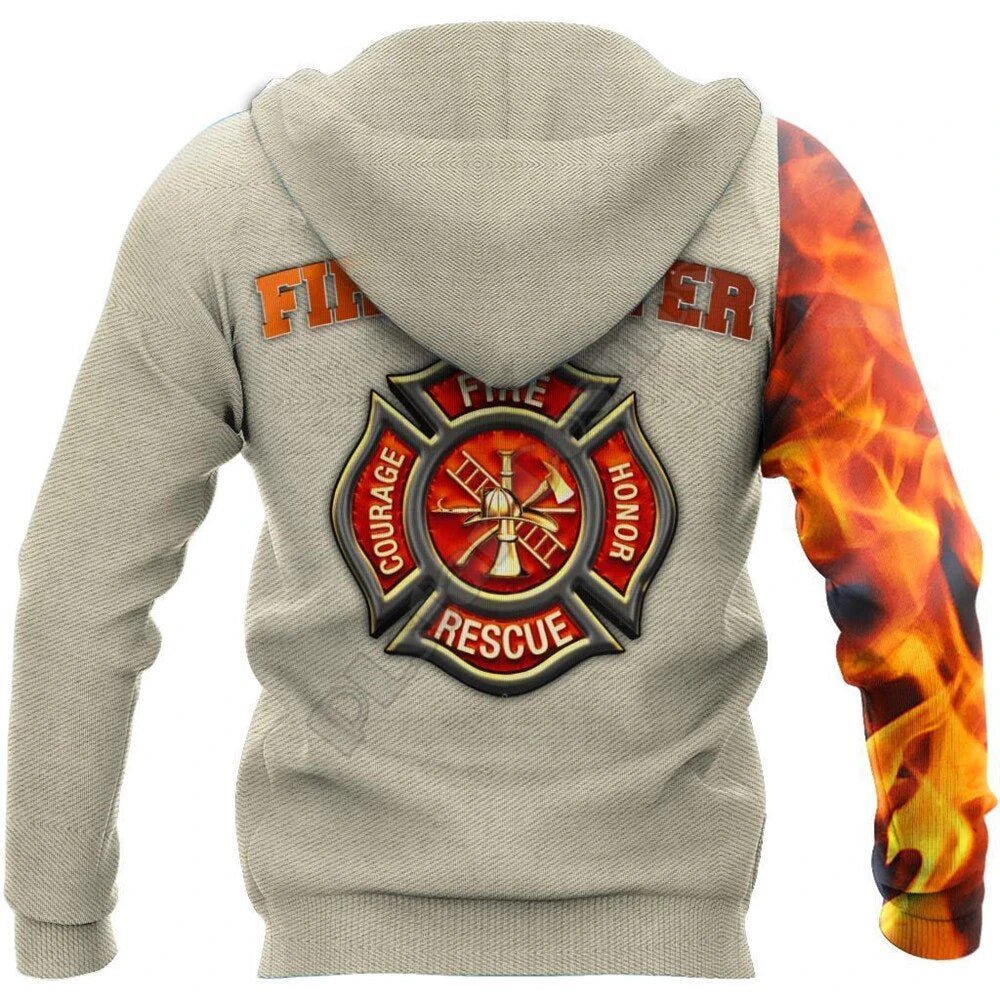 3D Sublimated Fire & Flames Fire Rescue Soldier Hoodie, Zip-up or Sweatshirt