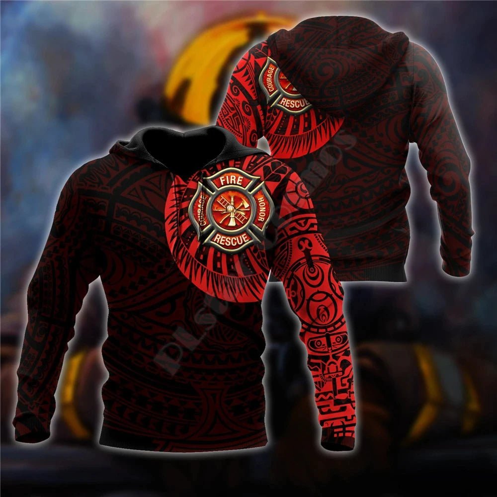 3D Sublimated Red Fire Rescue Soldier Hoodie, Zip-up or Sweatshirt Hoodies