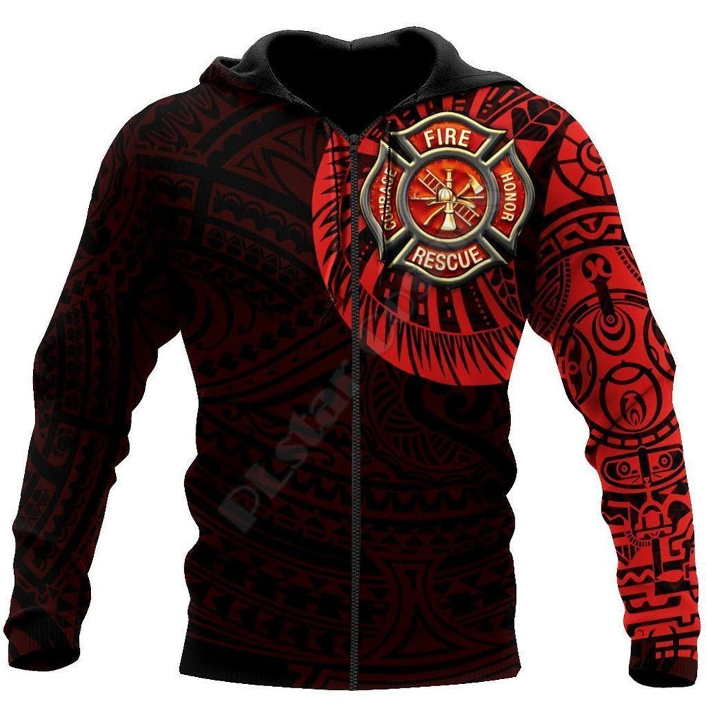 3D Sublimated Red Fire Rescue Soldier Hoodie, Zip-up or Sweatshirt Zip-Up Hoodies