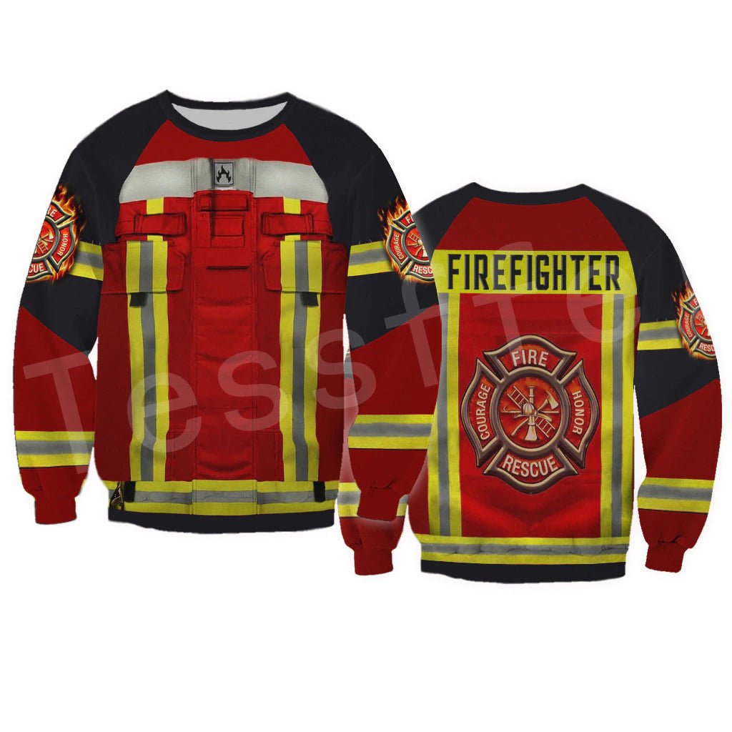 3D Sublimated Red Firefighter Bunker Gear Hoodie, Zip-up or Sweatshirt