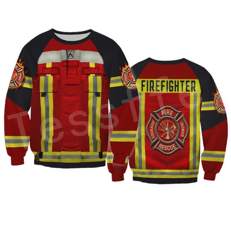 3D Sublimated Red Firefighter Bunker Gear Hoodie, Zip-up or Sweatshirt Sweatshirts