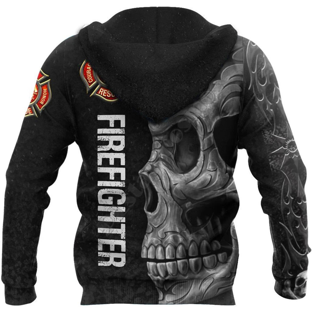 3D Sublimated Skull Fire Rescue Soldier Hoodie, Zip-up or Sweatshirt