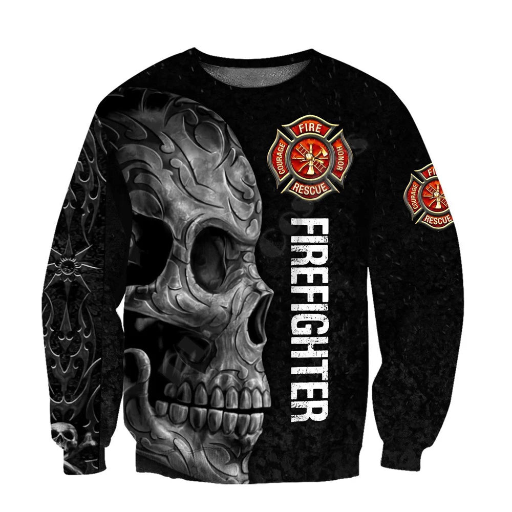 3D Sublimated Skull Fire Rescue Soldier Hoodie, Zip-up or Sweatshirt Sweatshirts