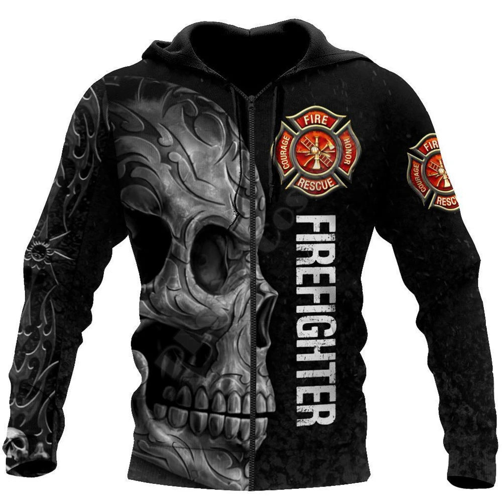 3D Sublimated Skull Fire Rescue Soldier Hoodie, Zip-up or Sweatshirt Zip-Up Hoodies