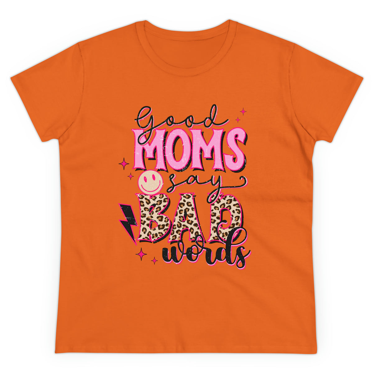 Leopard Print Mom's Say Bad Words Women's Cotton Tee Orange