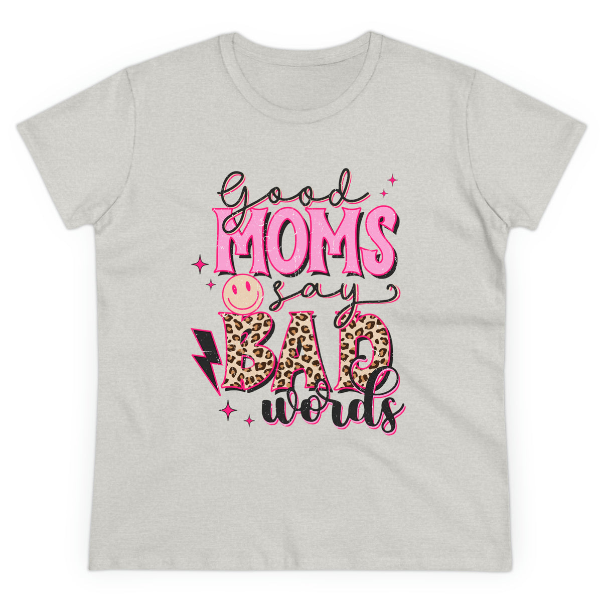 Leopard Print Mom's Say Bad Words Women's Cotton Tee Ash