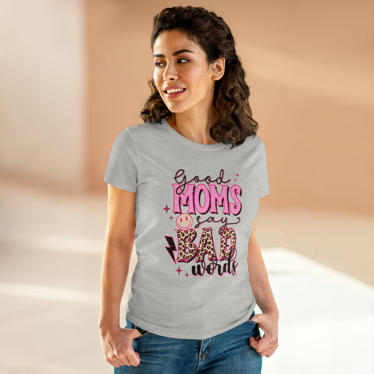 Leopard Print Mom's Say Bad Words Women's Cotton Tee